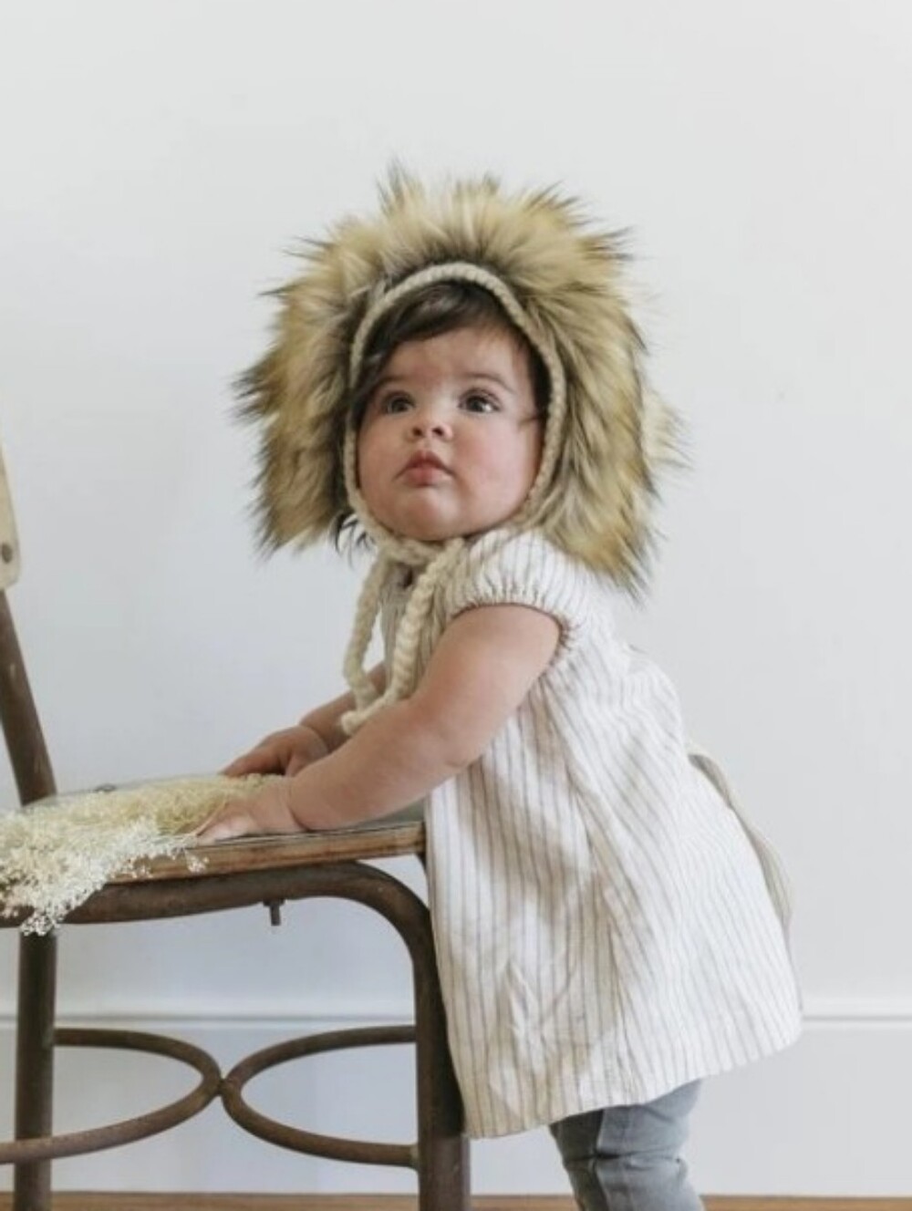 Baby Faux Fur-Trim Knit Lion Hat & Booties - Cream